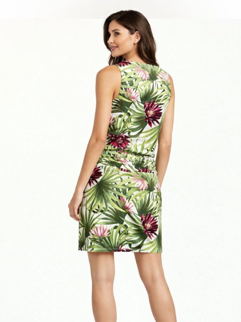 Tommy Bahama Tank Dress Size SP Proteia Garden Palm Floral Print Ruched Blouson - Picture 2 of 10